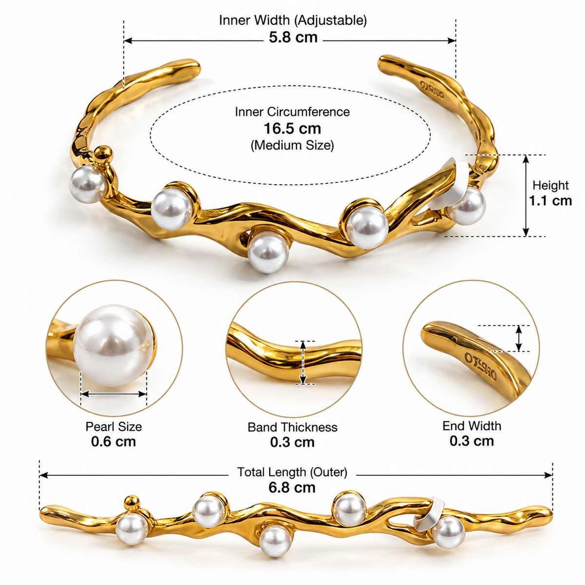 Aureglo Pearl-Studded Wavy Cuff