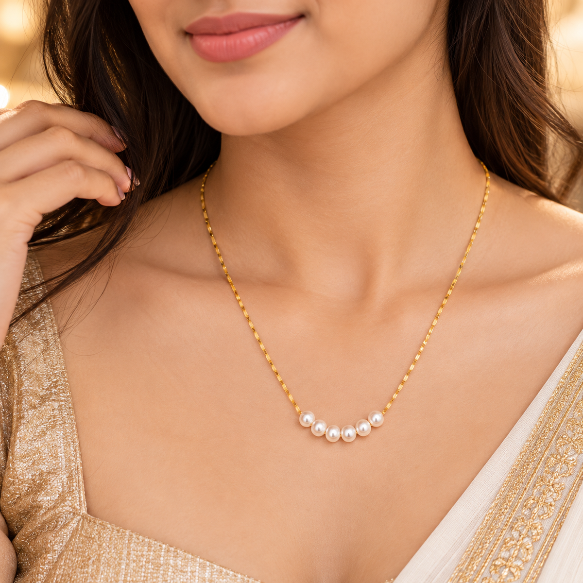 Six Pearls Curve Necklace