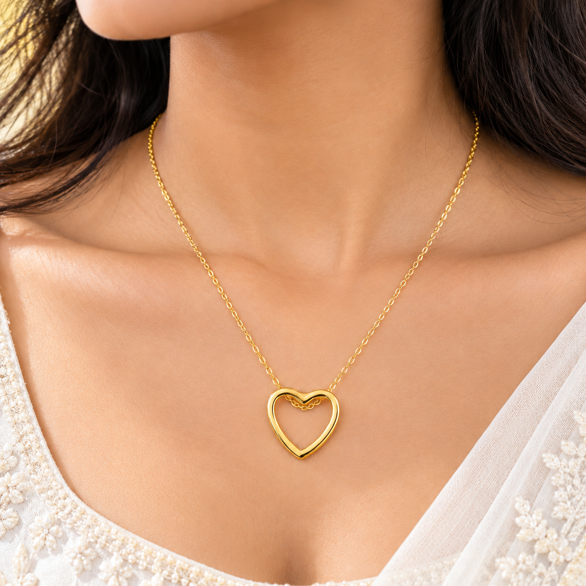 Gold Open Heart Pendant Necklace