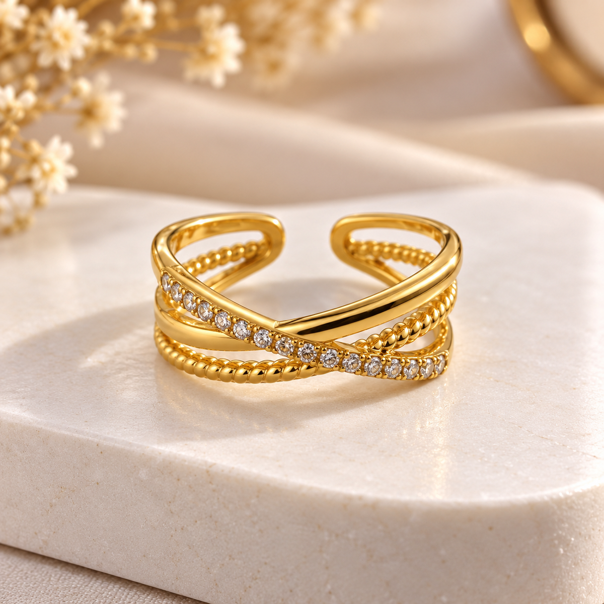 Rope-Texture Crisscross Open Ring