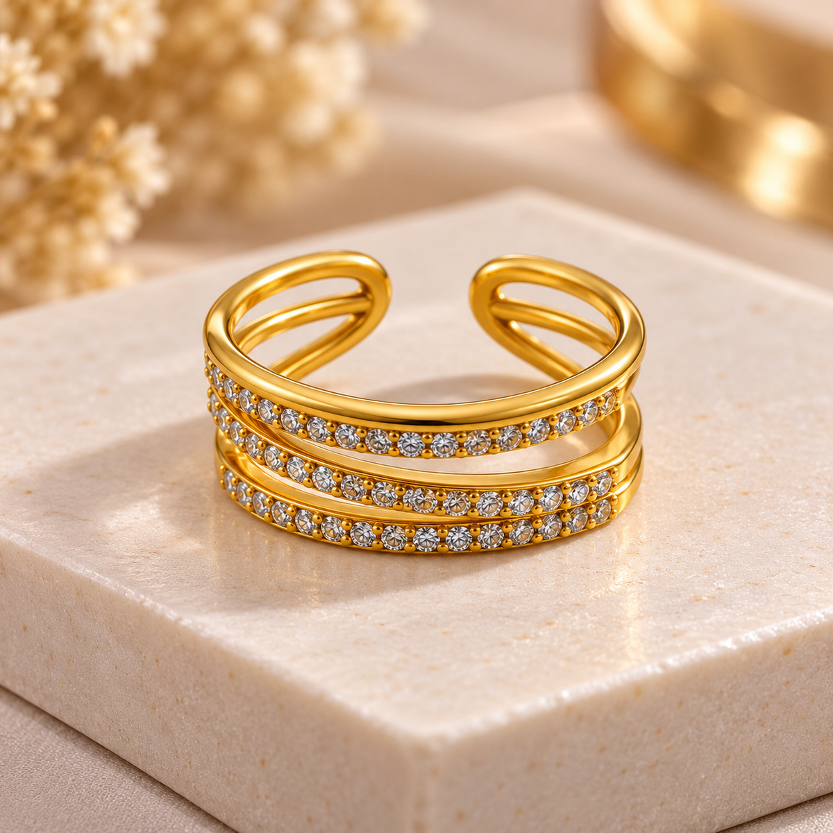 Triple Line Pavé Open Ring