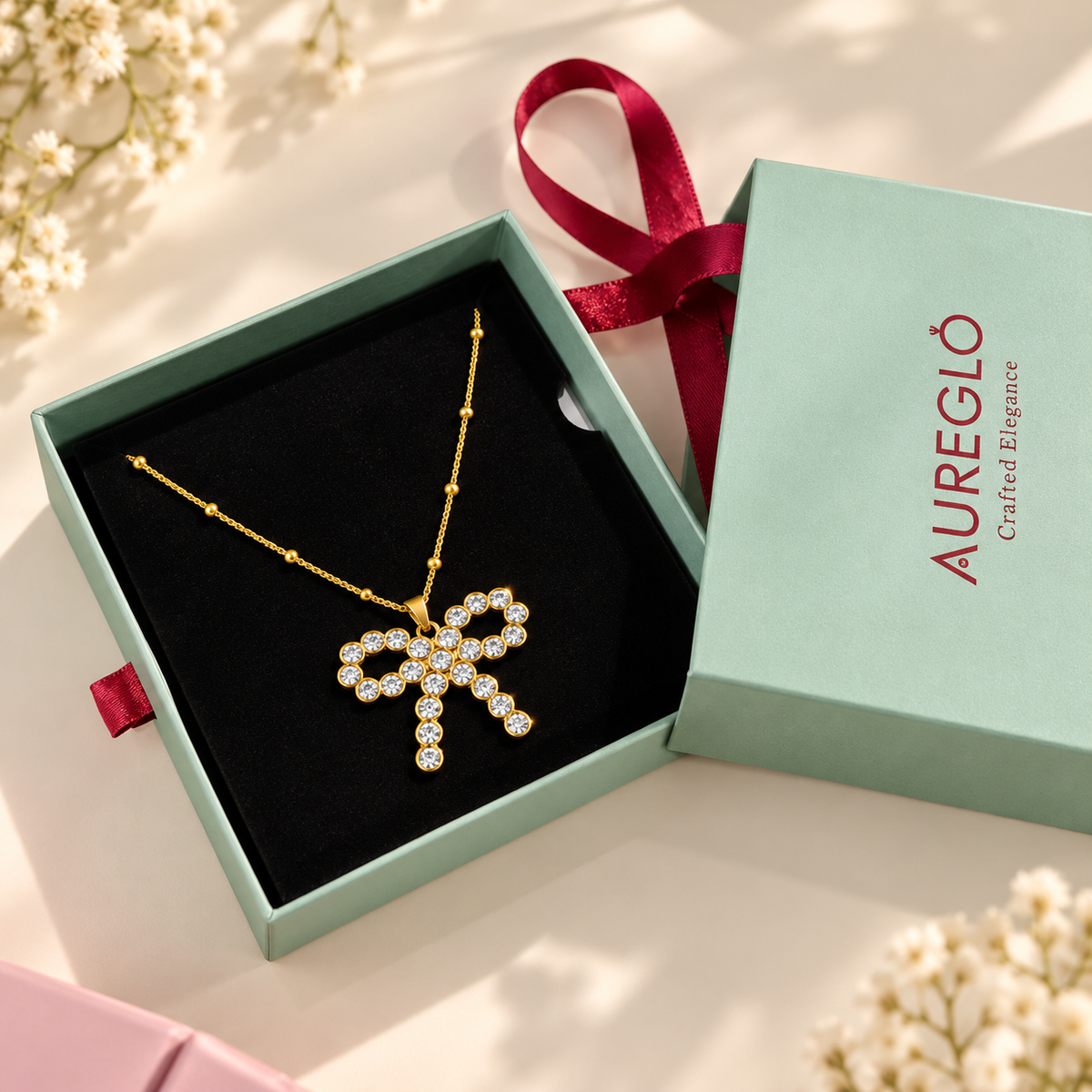 Crystal Bow Pendant Necklace