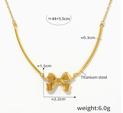 Golden Bow Titanium Steel Necklace