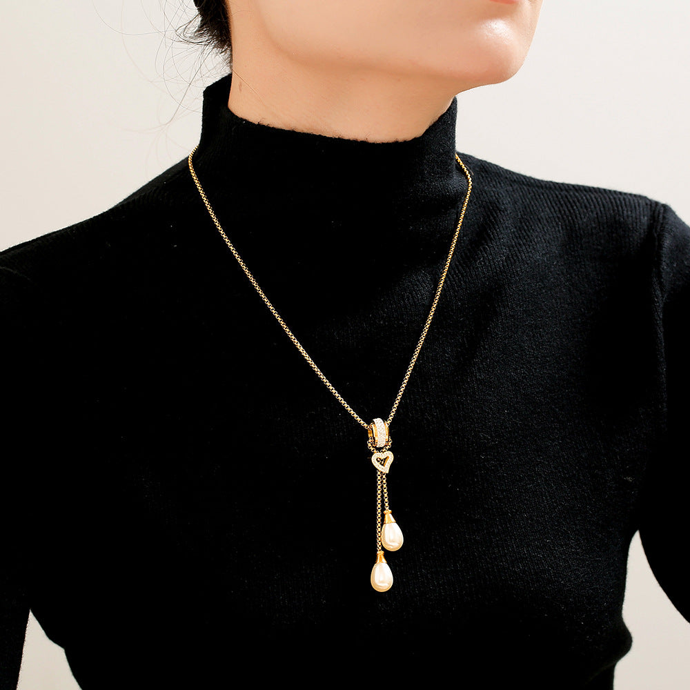 Duchesse Twin-Pearl Drop Necklace