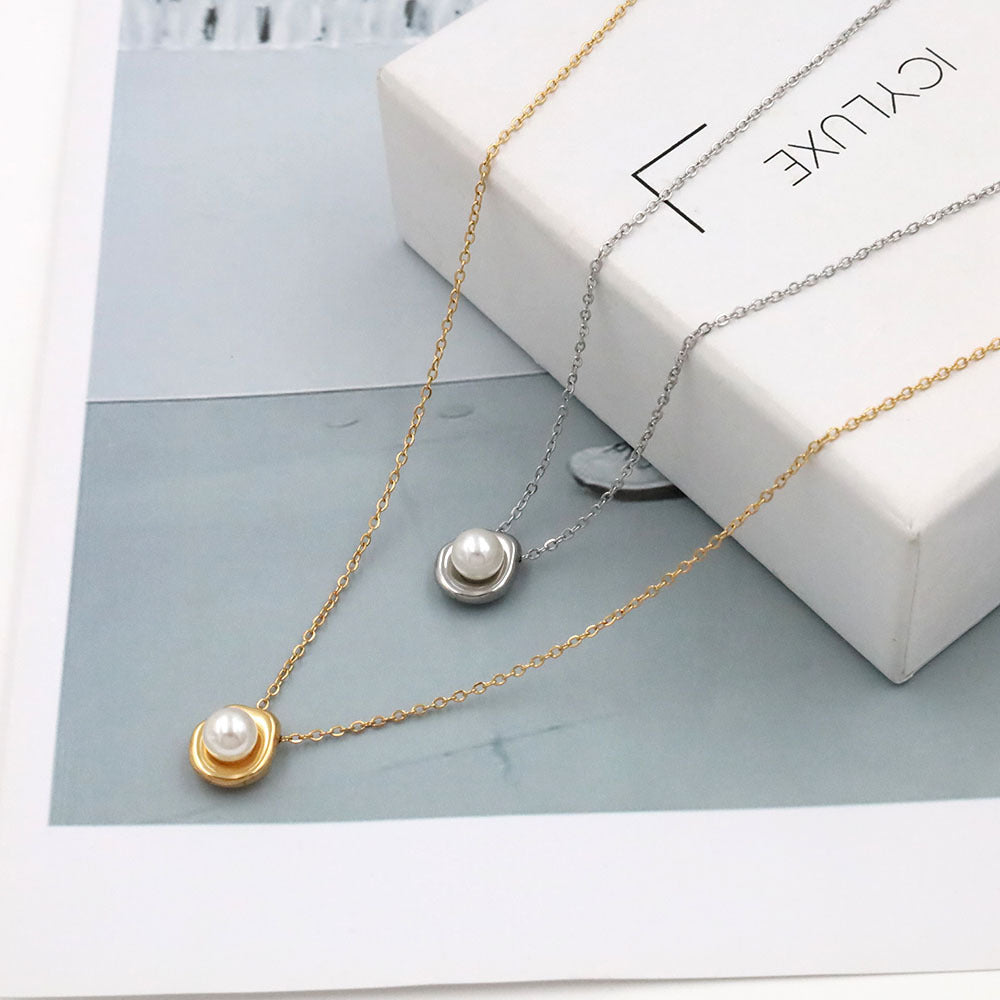 Gold Pearl Swirl Pendant Necklace