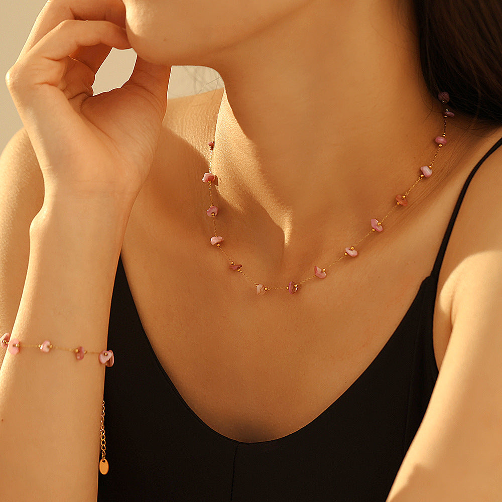 Pink Natural Stone Chip Necklace