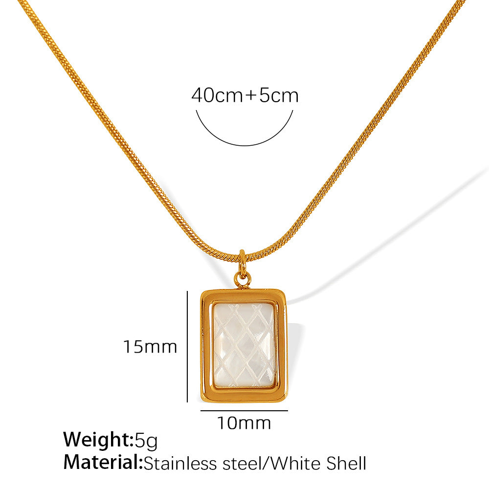 Gold Rectangle White Shell Pendant Necklace