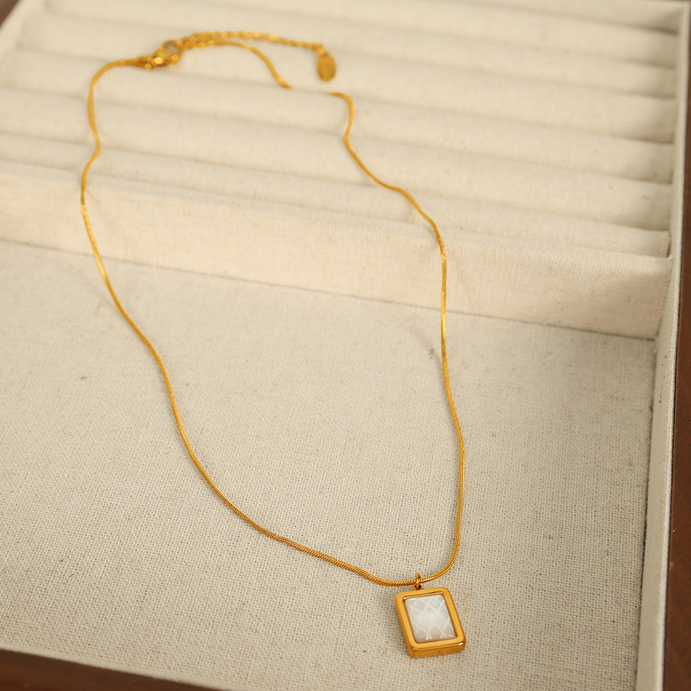 Gold Rectangle White Shell Pendant Necklace