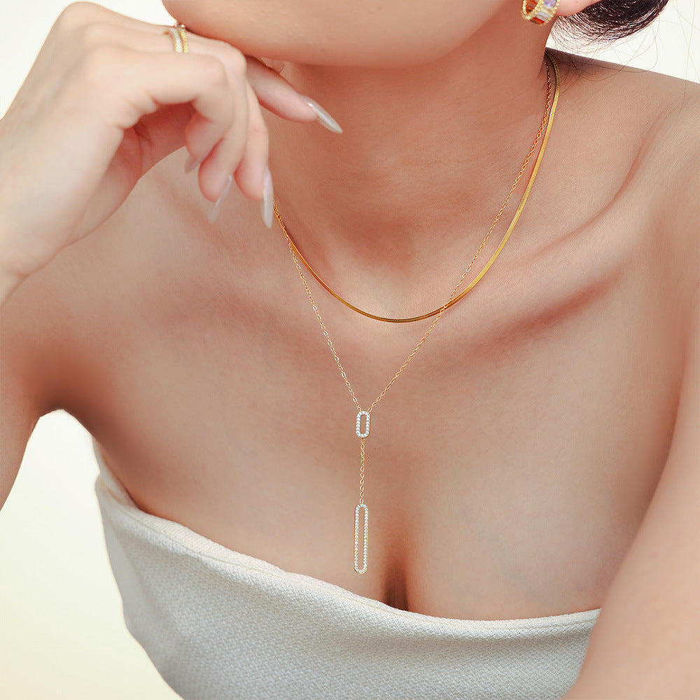 Zircon Drop Bar Necklace