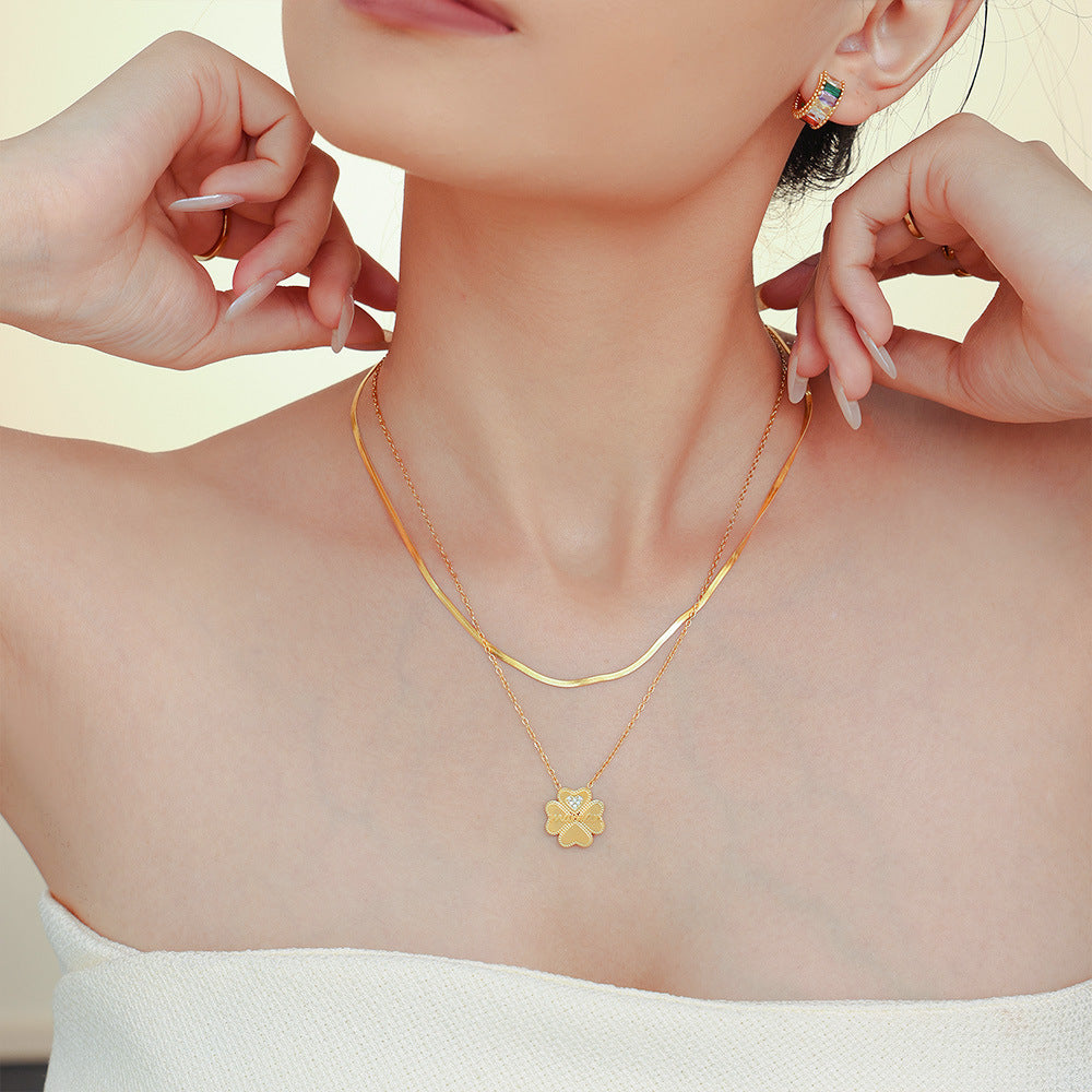 Four-Leaf Heart Zircon Necklace