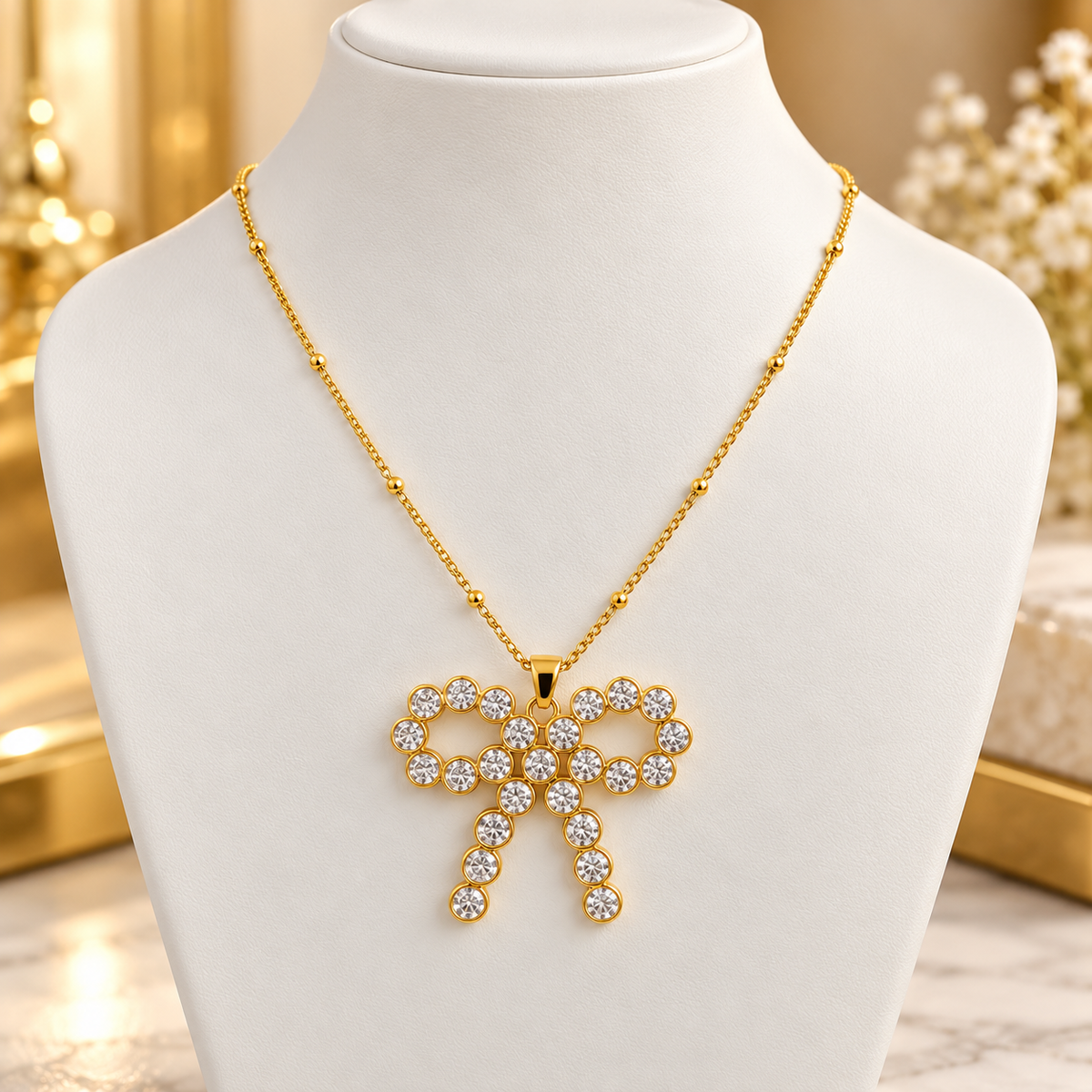 Crystal Bow Pendant Necklace