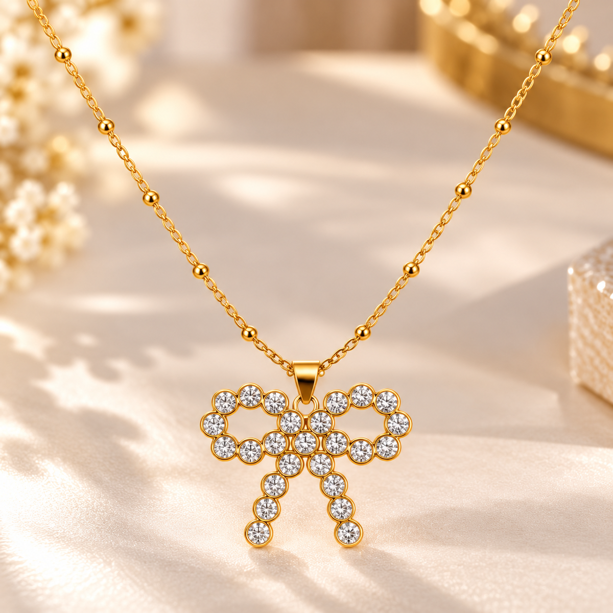 Crystal Bow Pendant Necklace
