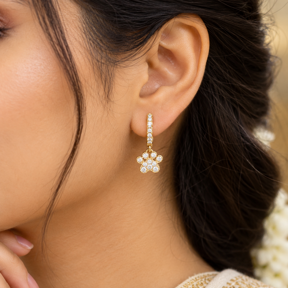 Pavé Paw Huggie Drop Earrings