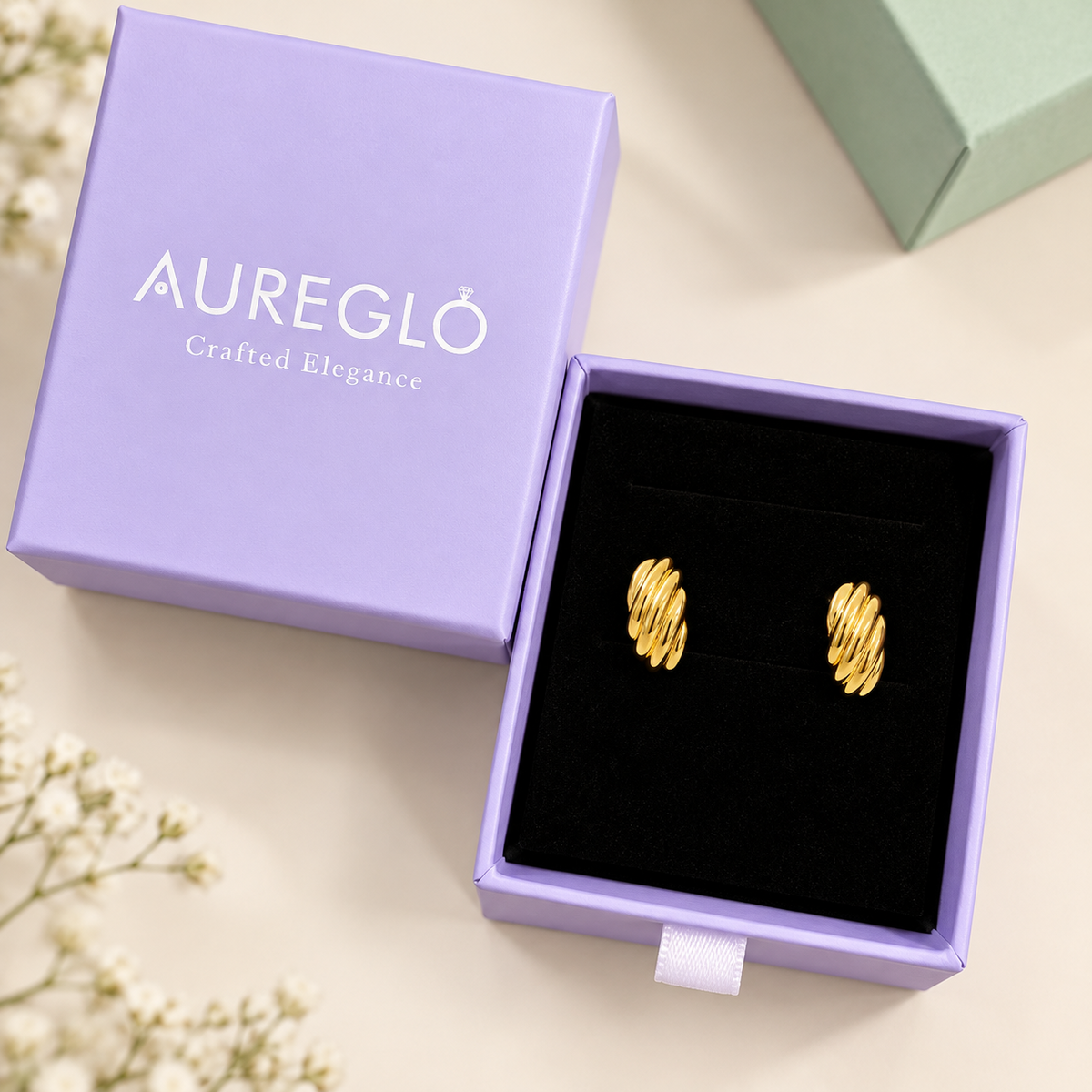 Ribbed Gold Swirl Stud Earrings