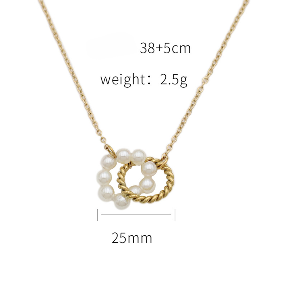 Gold Interlocking Pearl & Twist Ring Necklace